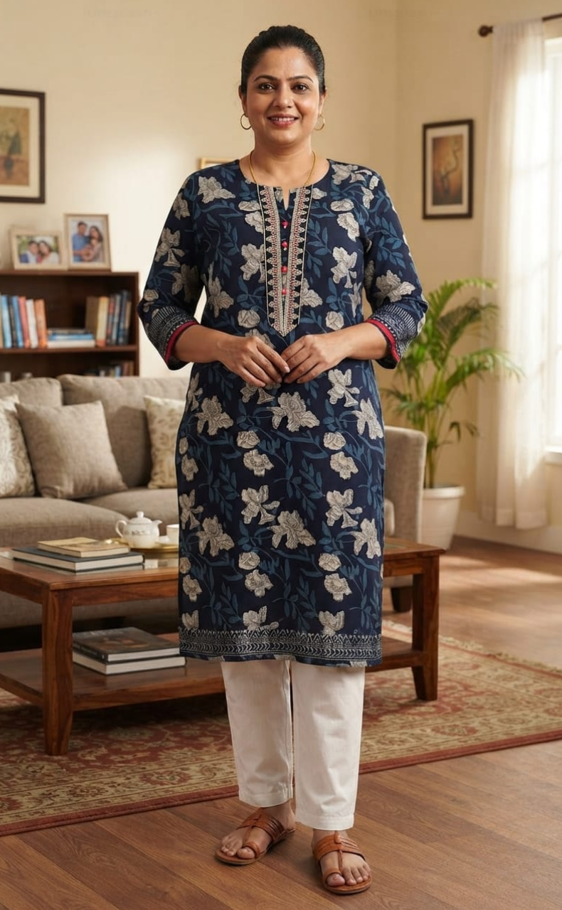 Blue Garden Jaipuri Cotton Kurti. Pure Versatile Cotton. | Laces and Frills