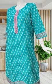 Sea Green Tiny Flora Jaipuri Cotton Kurti. Pure Versatile Cotton. | Laces and Frills - Laces and Frills