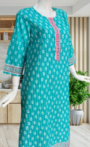Sea Green Tiny Flora Jaipuri Cotton Kurti. Pure Versatile Cotton. | Laces and Frills - Laces and Frills