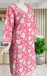 Baby Pink Floral Jaipuri Cotton Kurti. Pure Versatile Cotton. | Laces and Frills - Laces and Frills