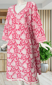 Baby Pink Floral Jaipuri Cotton Kurti. Pure Versatile Cotton. | Laces and Frills - Laces and Frills