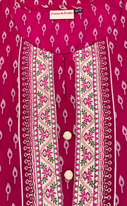 Rani Pink Leafy Jaipuri Cotton Kurti. Pure Versatile Cotton. | Laces and Frills - Laces and Frills