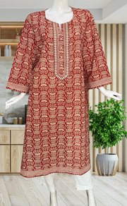 Rust Maroon Floral Jaipuri Cotton Kurti. Pure Versatile Cotton. | Laces and Frills - Laces and Frills
