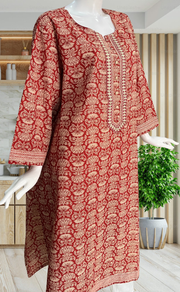 Rust Maroon Floral Jaipuri Cotton Kurti. Pure Versatile Cotton. | Laces and Frills - Laces and Frills