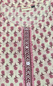 Light Pink Tiny Flora Jaipuri Cotton Kurti. Pure Versatile Cotton. | Laces and Frills - Laces and Frills