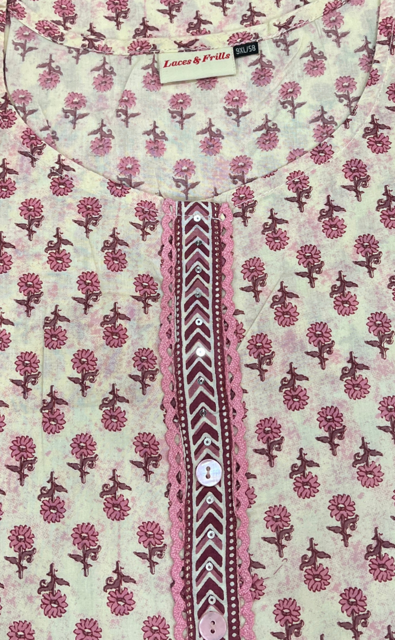 Light Pink Tiny Flora Jaipuri Cotton Kurti. Pure Versatile Cotton. | Laces and Frills - Laces and Frills