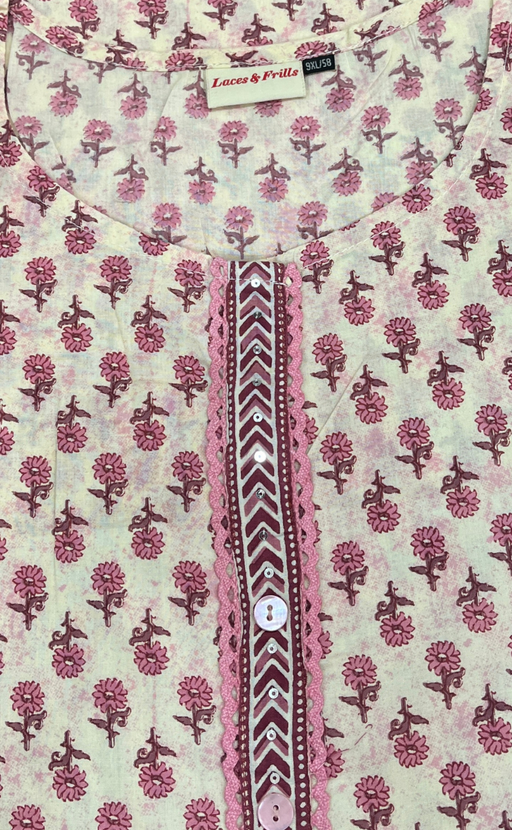 Light Pink Tiny Flora Jaipuri Cotton Kurti. Pure Versatile Cotton. | Laces and Frills - Laces and Frills