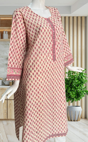 Light Pink Tiny Flora Jaipuri Cotton Kurti. Pure Versatile Cotton. | Laces and Frills - Laces and Frills