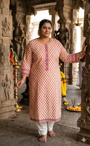 Light Pink Tiny Flora Jaipuri Cotton Kurti. Pure Versatile Cotton. | Laces and Frills - Laces and Frills