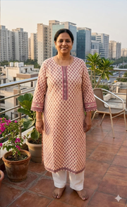 Light Pink Tiny Flora Jaipuri Cotton Kurti. Pure Versatile Cotton. | Laces and Frills - Laces and Frills