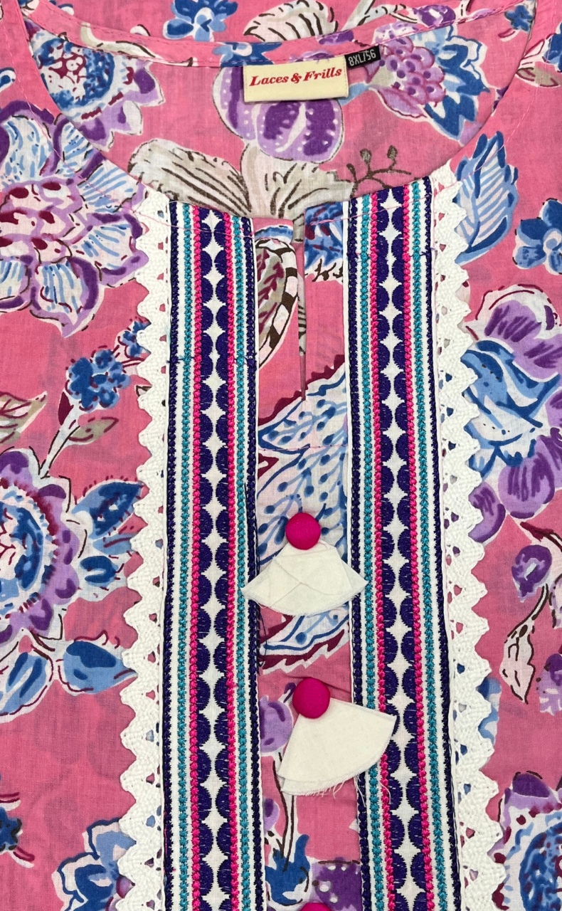 Pink Garden Jaipuri Cotton Kurti. Pure Versatile Cotton. | Laces and Frills - Laces and Frills