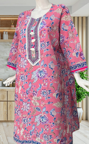Pink Garden Jaipuri Cotton Kurti. Pure Versatile Cotton. | Laces and Frills - Laces and Frills