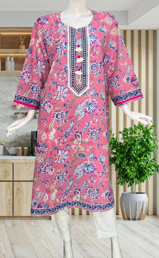 Pink Garden Jaipuri Cotton Kurti. Pure Versatile Cotton. | Laces and Frills - Laces and Frills