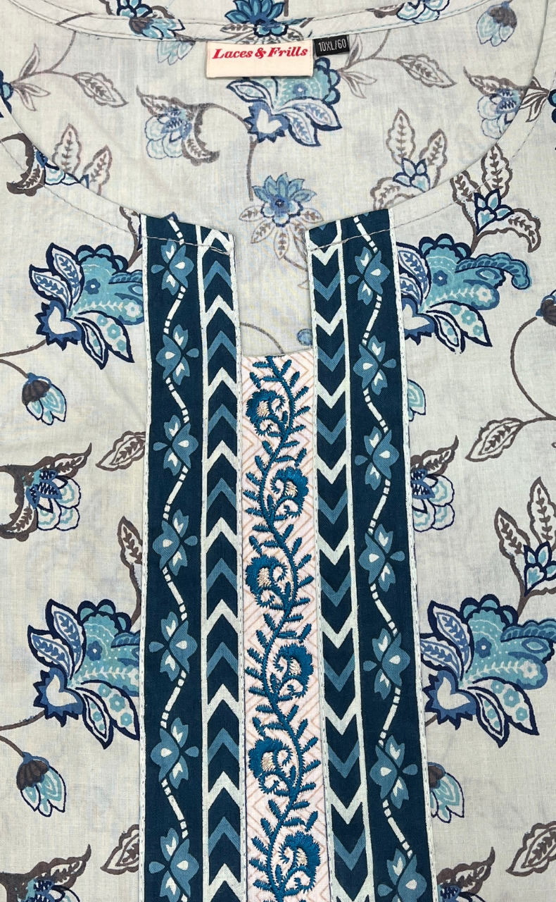 Light Sea Green Floral Jaipuri Cotton Kurti. Pure Versatile Cotton. | Laces and Frills - Laces and Frills