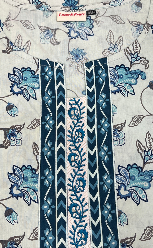 Light Sea Green Floral Jaipuri Cotton Kurti. Pure Versatile Cotton. | Laces and Frills - Laces and Frills
