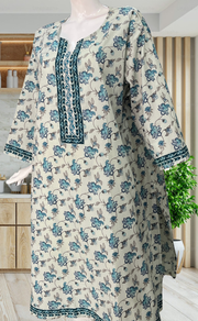 Light Sea Green Floral Jaipuri Cotton Kurti. Pure Versatile Cotton. | Laces and Frills - Laces and Frills