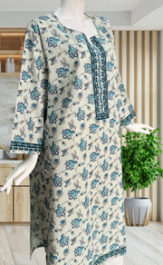 Light Sea Green Floral Jaipuri Cotton Kurti. Pure Versatile Cotton. | Laces and Frills - Laces and Frills