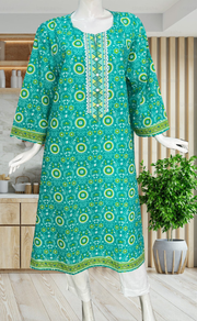 Sea Green Ajrakh Print Jaipuri Cotton Kurti. Pure Versatile Cotton. | Laces and Frills - Laces and Frills