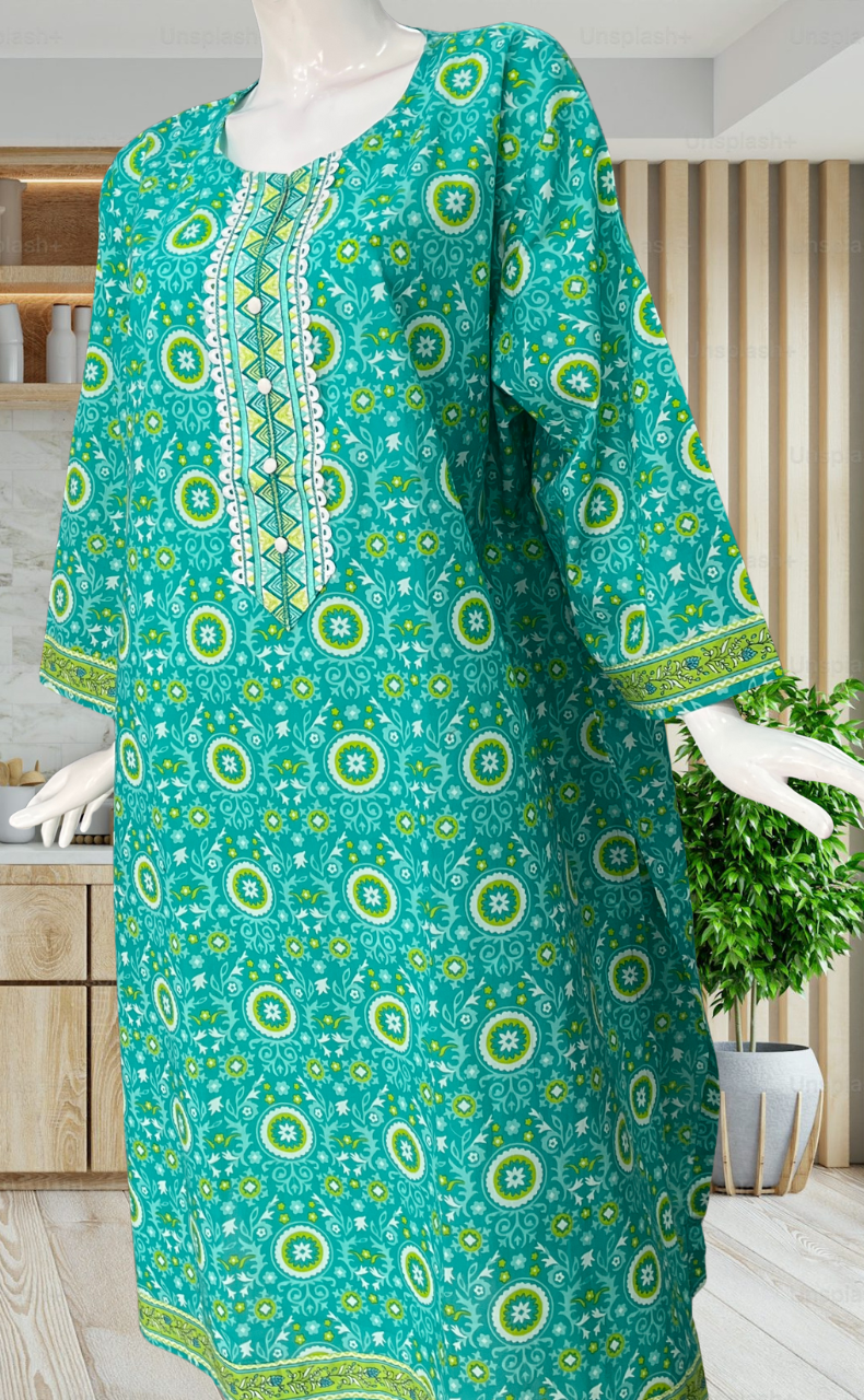 Sea Green Ajrakh Print Jaipuri Cotton Kurti. Pure Versatile Cotton. | Laces and Frills - Laces and Frills