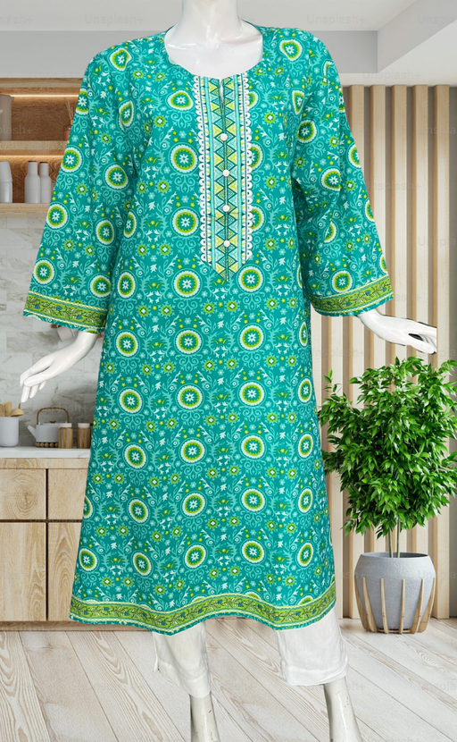 Sea Green Ajrakh Print Jaipuri Cotton Kurti. Pure Versatile Cotton. | Laces and Frills - Laces and Frills