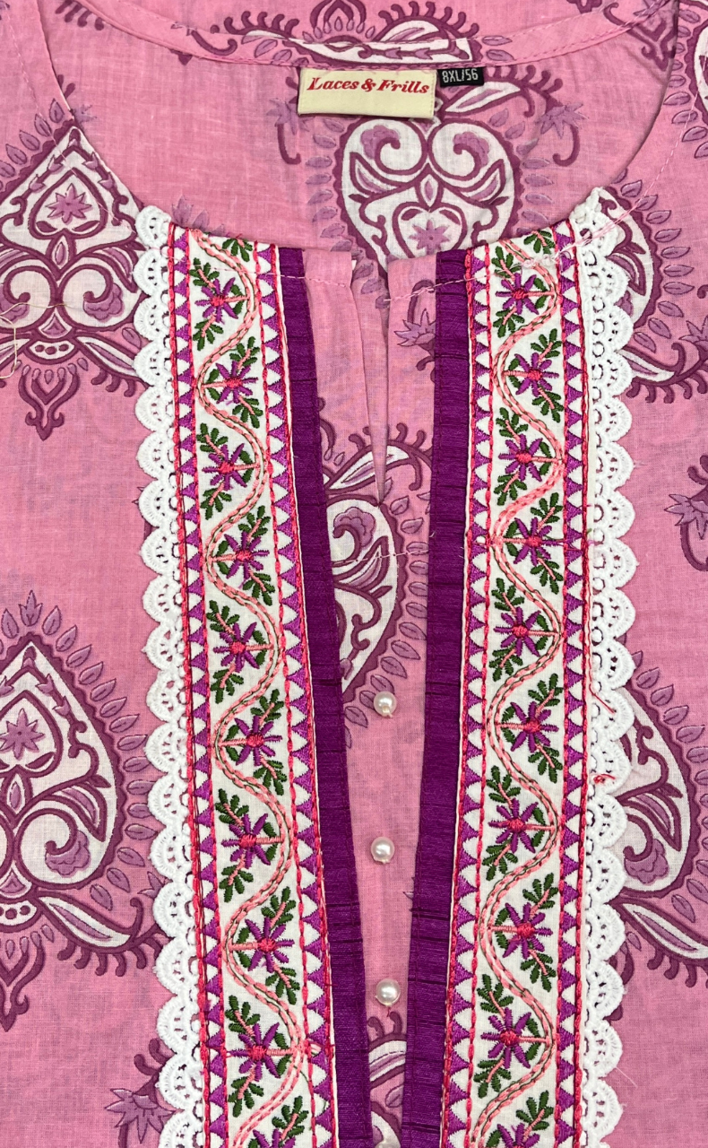 English Pink Jaipuri Cotton Kurti. Pure Versatile Cotton. | Laces and Frills - Laces and Frills