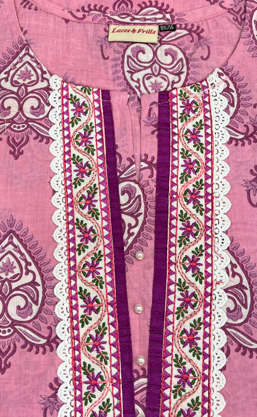 English Pink Jaipuri Cotton Kurti. Pure Versatile Cotton. | Laces and Frills - Laces and Frills