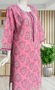 English Pink Jaipuri Cotton Kurti. Pure Versatile Cotton. | Laces and Frills - Laces and Frills