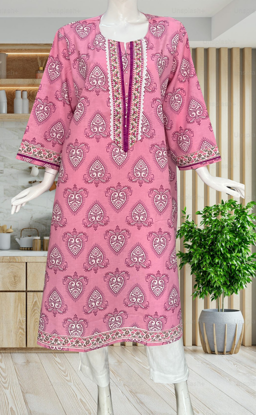English Pink Jaipuri Cotton Kurti. Pure Versatile Cotton. | Laces and Frills - Laces and Frills