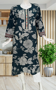 Teal Blue Floral Jaipuri Cotton Kurti. Pure Versatile Cotton. | Laces and Frills - Laces and Frills