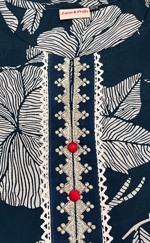 Teal Blue Floral Jaipuri Cotton Kurti. Pure Versatile Cotton. | Laces and Frills - Laces and Frills