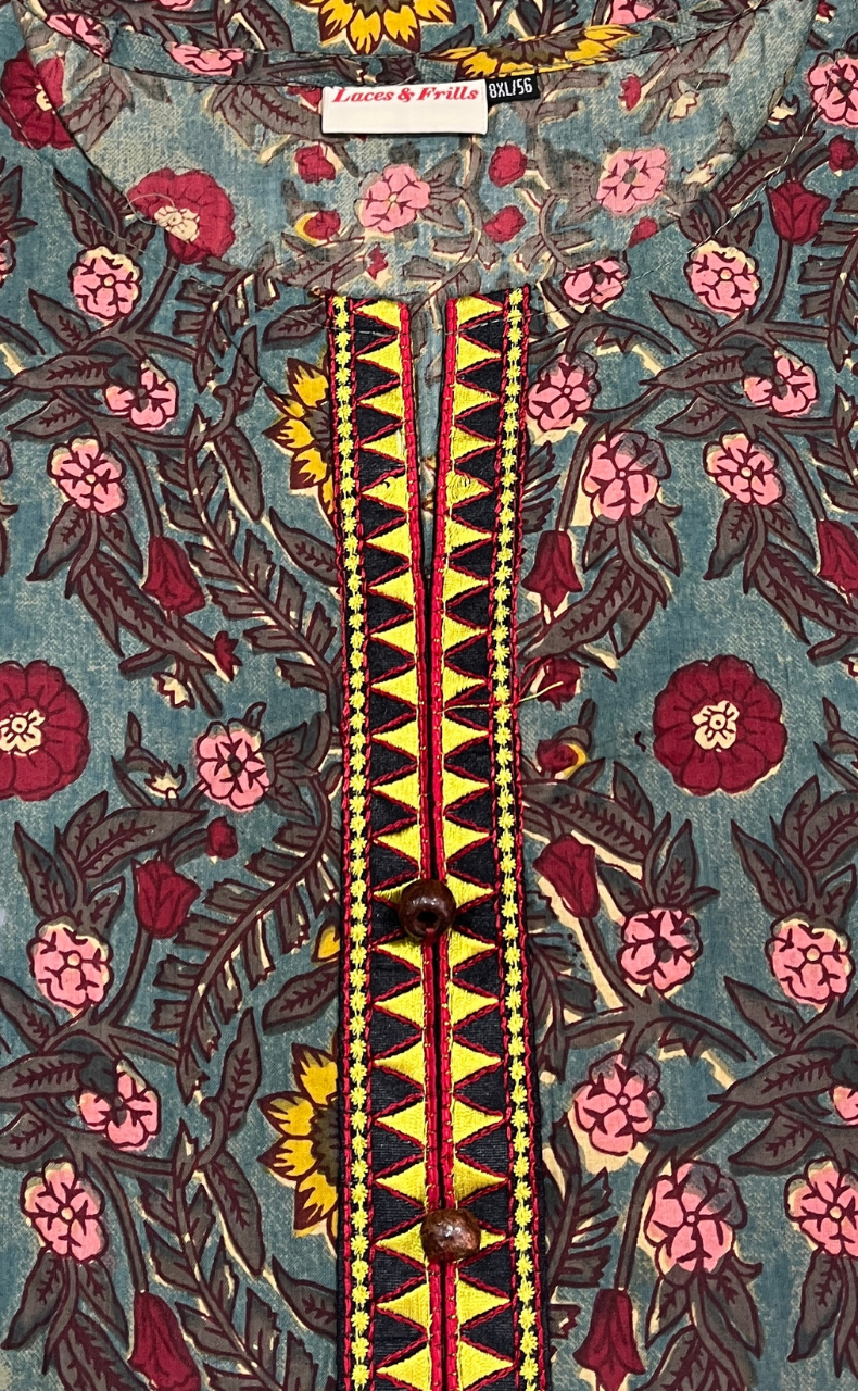 Dark Green Garden Jaipuri Cotton Kurti. Pure Versatile Cotton. | Laces and Frills - Laces and Frills