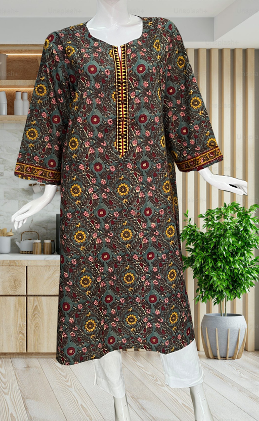 Dark Green Garden Jaipuri Cotton Kurti. Pure Versatile Cotton. | Laces and Frills - Laces and Frills