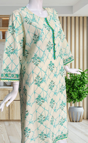 Off White/Sea Green Floral Jaipuri Cotton Kurti. Pure Versatile Cotton. | Laces and Frills - Laces and Frills