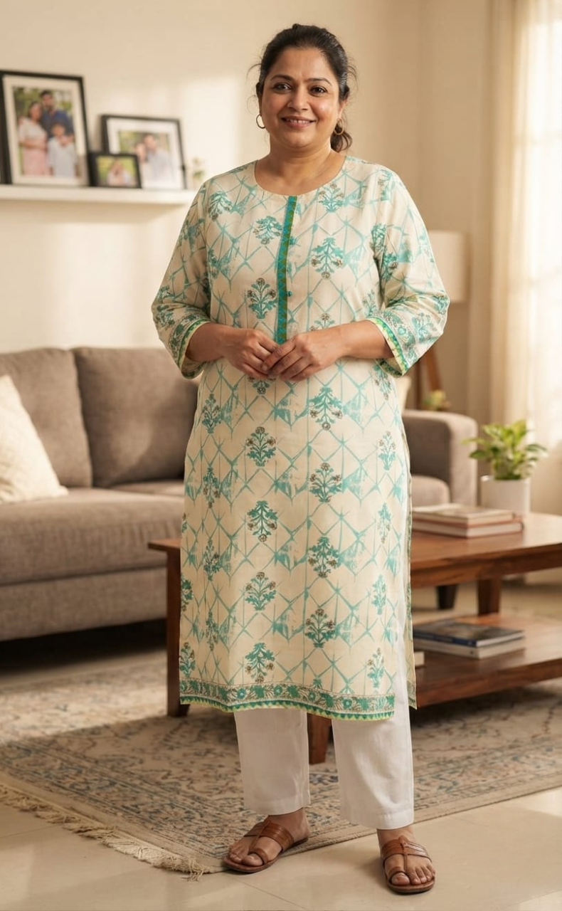 Off White Floral Jaipuri Cotton Kurti. Pure Versatile Cotton. | Laces and Frills