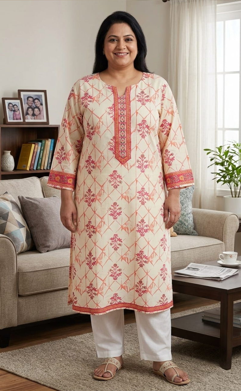 Off White Floral Jaipuri Cotton Kurti. Pure Versatile Cotton. | Laces and Frills
