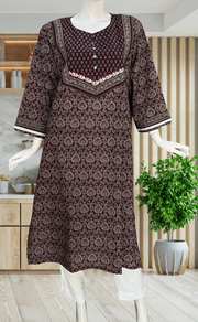 Dark Wine Ethnic Print Jaipuri Cotton Kurti. Pure Versatile Cotton. | Laces and Frills - Laces and Frills