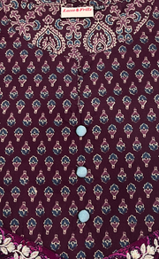 Dark Wine Ethnic Print Jaipuri Cotton Kurti. Pure Versatile Cotton. | Laces and Frills - Laces and Frills