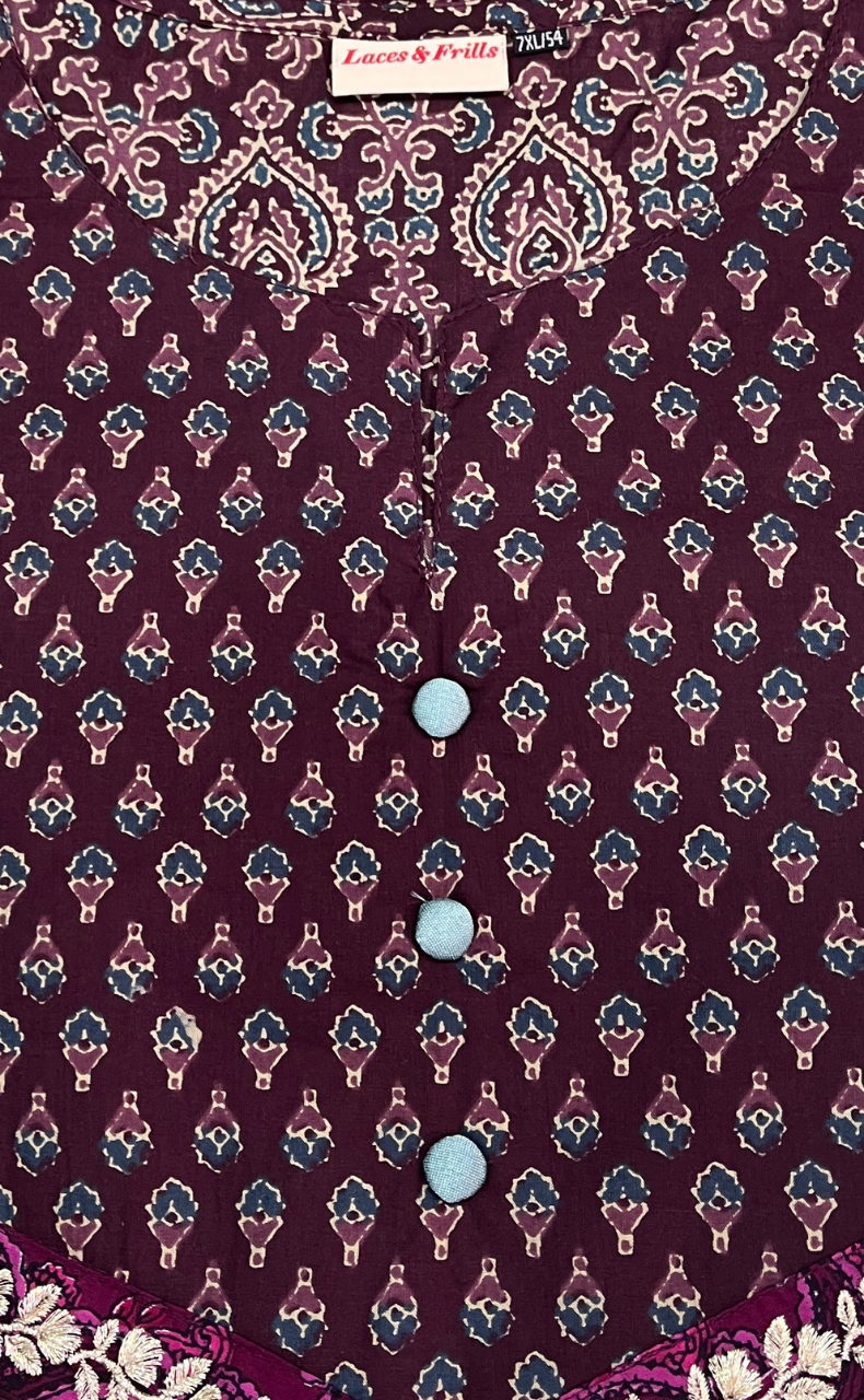 Dark Wine Ethnic Print Jaipuri Cotton Kurti. Pure Versatile Cotton. | Laces and Frills - Laces and Frills