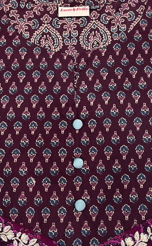 Dark Wine Ethnic Print Jaipuri Cotton Kurti. Pure Versatile Cotton. | Laces and Frills - Laces and Frills