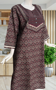 Dark Wine Ethnic Print Jaipuri Cotton Kurti. Pure Versatile Cotton. | Laces and Frills - Laces and Frills