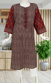 Black/Maroon Stripes Jaipuri Cotton Kurti. Pure Versatile Cotton. | Laces and Frills - Laces and Frills