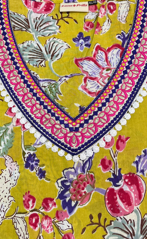 Yellow Garden Jaipuri Cotton Kurti. Pure Versatile Cotton. | Laces and Frills - Laces and Frills
