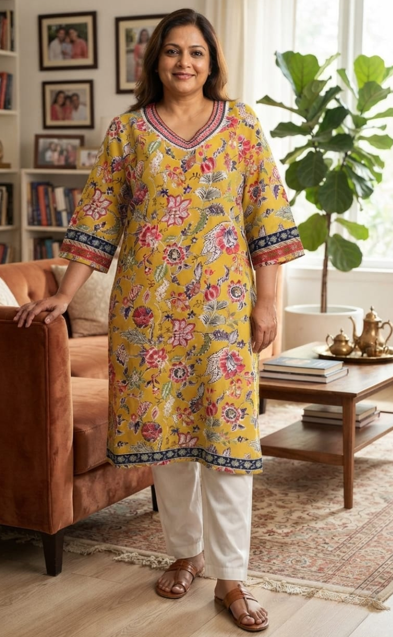 Yellow Garden Jaipuri Cotton Kurti. Pure Versatile Cotton. | Laces and Frills