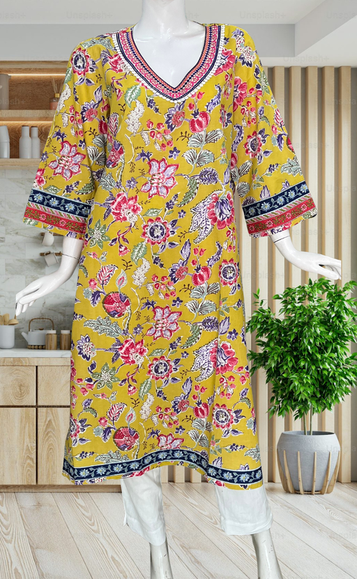 Yellow Garden Jaipuri Cotton Kurti. Pure Versatile Cotton. | Laces and Frills - Laces and Frills