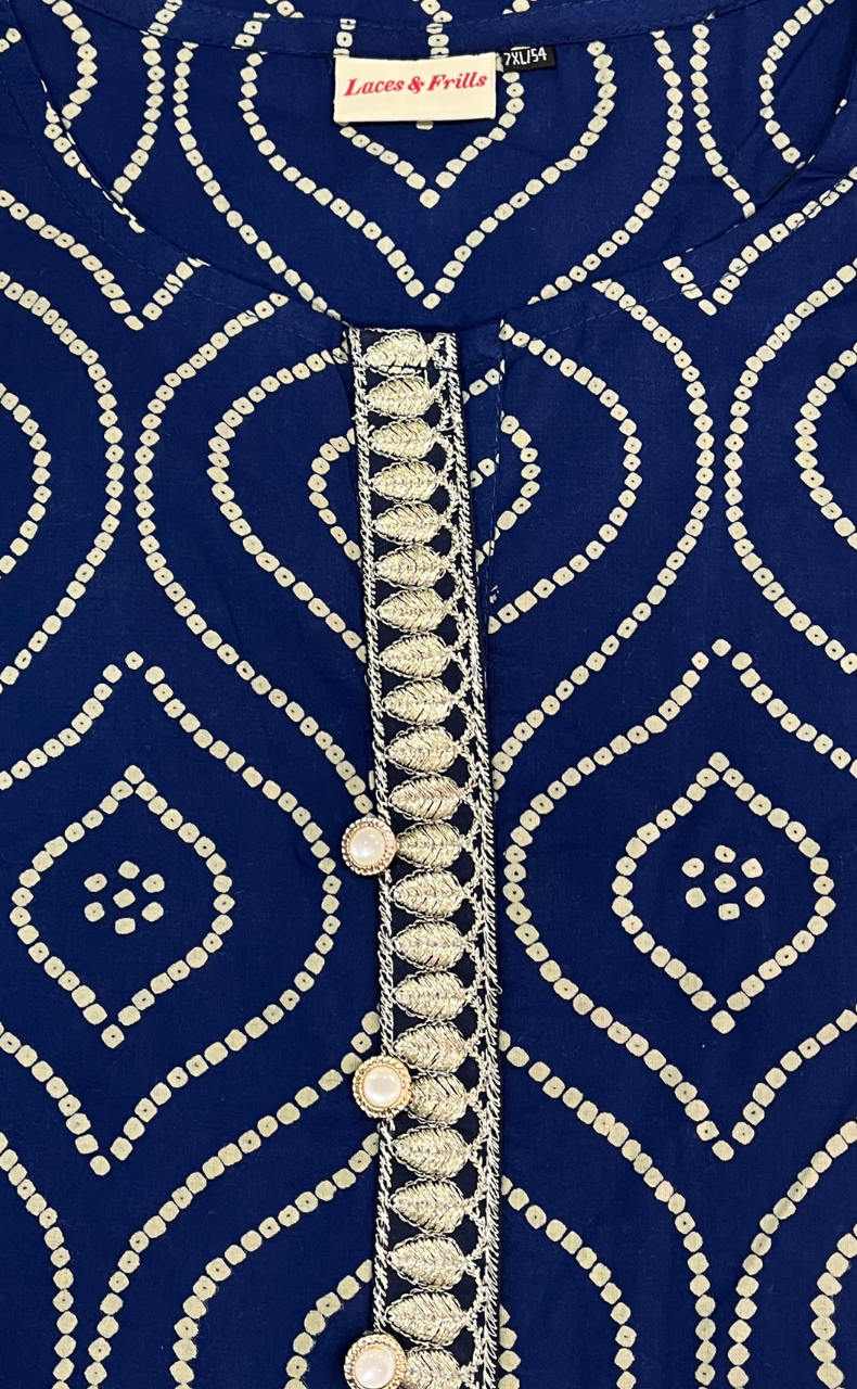 Royal Blue Bandini Jaipuri Cotton Kurti. Pure Versatile Cotton. | Laces and Frills - Laces and Frills