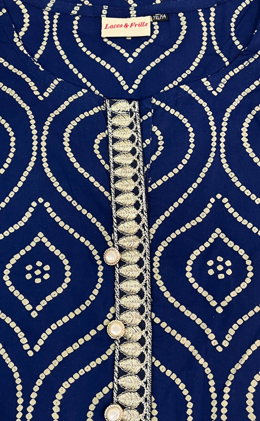 Royal Blue Bandini Jaipuri Cotton Kurti. Pure Versatile Cotton. | Laces and Frills - Laces and Frills