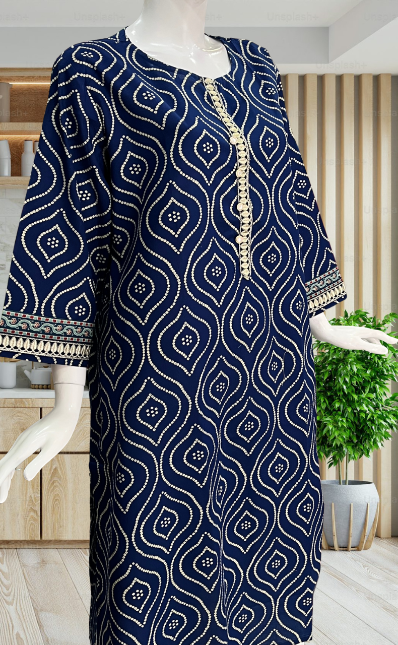 Royal Blue Bandini Jaipuri Cotton Kurti. Pure Versatile Cotton. | Laces and Frills - Laces and Frills