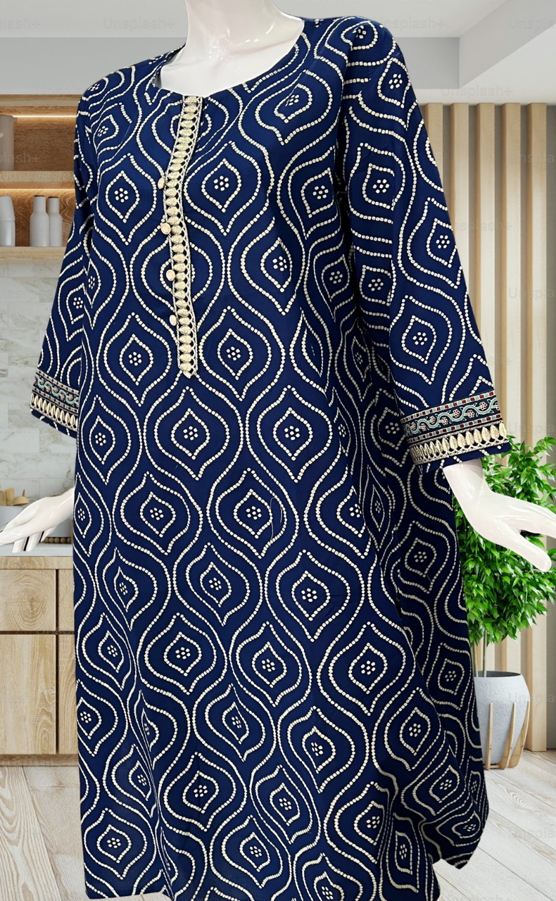 Royal Blue Bandini Jaipuri Cotton Kurti. Pure Versatile Cotton. | Laces and Frills - Laces and Frills