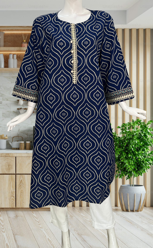 Royal Blue Bandini Jaipuri Cotton Kurti. Pure Versatile Cotton. | Laces and Frills - Laces and Frills