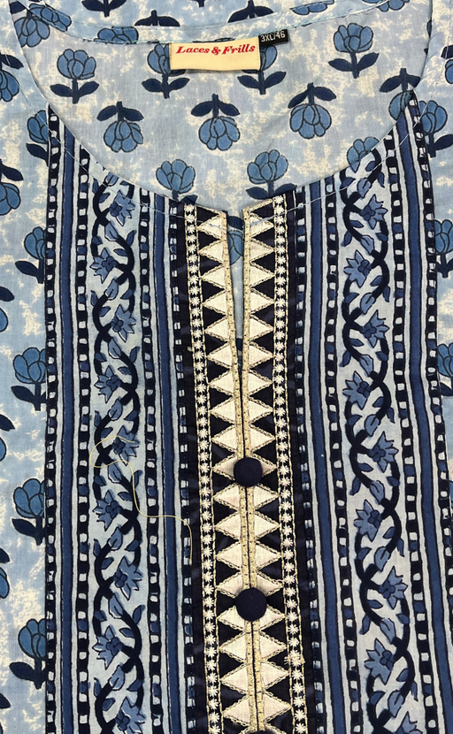 Light Blue Tiny Flora Jaipuri Cotton Kurti. Pure Versatile Cotton. | Laces and Frills - Laces and Frills